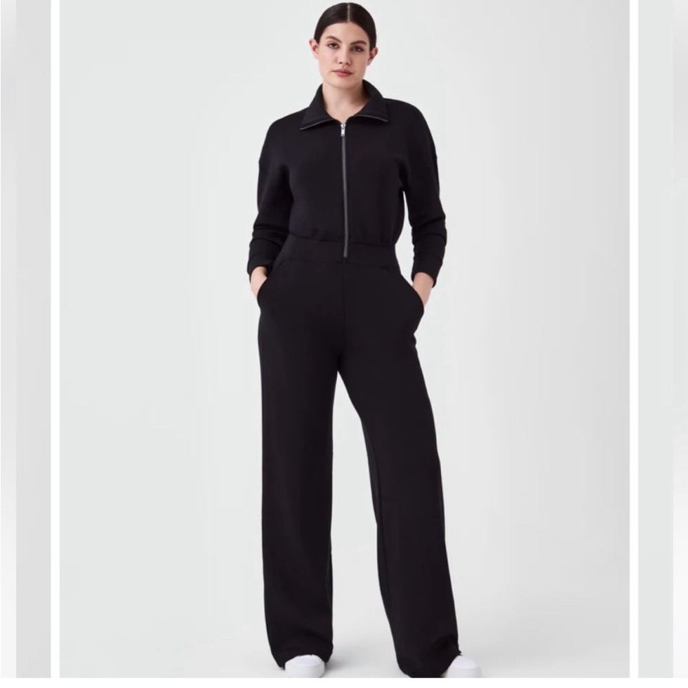 Spanx Black AirEssentials Long Sleeve Wide Leg Jumpsuit Small